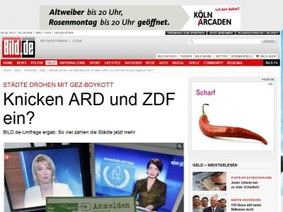 Bild zum Artikel: Städte drohen mit GEZ-Boykott - Knicken ARD und ZDF ein?
