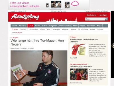 Bild zum Artikel: FC Bayern: Wie lange hält Ihre Tor-Mauer, Herr Neuer?