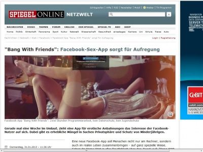 Bild zum Artikel: 'Bang Your Friends': Facebook-Sex-App sorgt für Aufregung