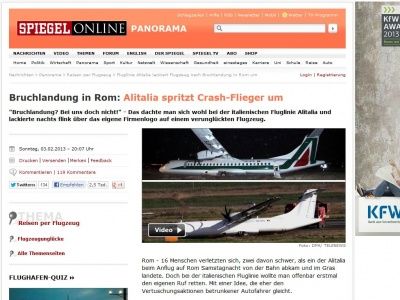 Bild zum Artikel: Bruchlandung in Rom: Alitalia spritzt Crash-Flieger um