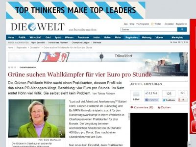 Bild zum Artikel: Gehaltsdebatte: Grüne suchen Wahlkämpfer für vier Euro pro Stunde