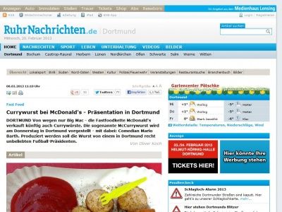 Bild zum Artikel: Fast Food: Currywurst bei McDonald's - Präsentation in Dortmund