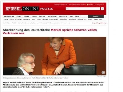 Bild zum Artikel: Aberkennung des Doktortitels: Merkel spricht Schavan volles Vertrauen aus