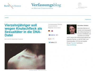 Bild zum Artikel: Vierzehnjähriger soll wegen Knutschfleck als Sexualtäter in die DNA-Datei