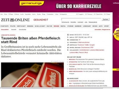 Bild zum Artikel: Lebensmittelskandal: 
			  Tausende Briten aßen Pferdefleisch statt Rind