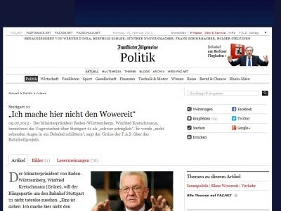 Bild zum Artikel: Kretschmann zu Stuttgart 21: „Ich mache hier nicht den Wowereit“