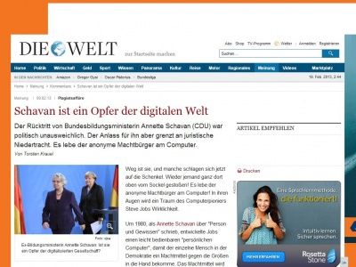 Bild zum Artikel: Plagiatsaffäre: Schavan ist ein Opfer der digitalen Welt