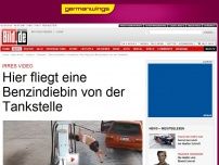 Bild zum Artikel: Irres Video - Hier fliegt eine Benzindiebin von der Tankstelle