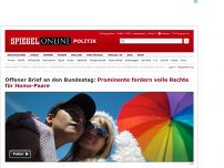Bild zum Artikel: Offener Brief an den Bundestag: Prominente fordern volle Rechte für Homo-Paare