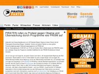 Bild zum Artikel: PIRATEN rufen zu Protest gegen Obama und Überwachung durch Programme wie PRISM auf