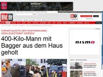 Bild zum Artikel: Schwerer Einsatz - 400-Kilo-Mann mit Bagger aus Haus geholt