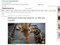 Bild zum Artikel: Debatte um getötete Tiere: Millionen Schweine sind tot, es lebe die Giraffe!