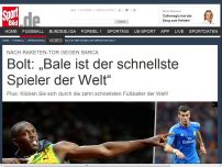 Bild zum Artikel: Bolt: „Bale ist der schnellste Spieler der Welt“ Nach seinem Raketen-Tor gegen Barca wird Gareth Bale von Sprintstar Usain Bolt geadelt. Eine Fifa-Studie widerspricht. Die schnellsten Fußballer der Welt! »