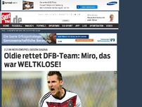 Bild zum Artikel: Oldie rettet DFB-Team: Miro, das war WELTKLOSE! Nervenspiel gegen Ghana. Führung, Rückstand, dann bewahrt der eingewechselte Stürmer-Routinier Miroslav Klose Deutschland vor der Niederlage, macht das 2:2. »