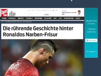 Bild zum Artikel: Die rührende Geschichte hinter Ronaldos Narben-Frisur Die neuerdings einrasierte „Narbe“ an der rechten Kopfseite von Portugals Superstar Cristiano Ronaldo hat alles andere als modische Beweggründe. »