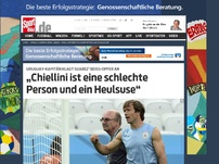 Bild zum Artikel: „Chiellini ist eine schlechte Person und eine Heulsuse“ Uruguays Kapitän Diego Lugano hat Giorgio Chiellini, Opfer der Beiß-Attacke von Luis Suarez, als Heulsuse und schlechte Person beleidigt. »