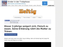 Bild zum Artikel: Dieser 3-jährige weigert sich, Fleisch zu essen. Seine Erklärung rührt die Mutter zu Tränen.