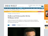 Bild zum Artikel: Selbstmord vermutet: Hollywood-Schauspieler Robin Williams tot