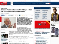 Bild zum Artikel: Krise in Europa - Grünen-Politiker: Flüchtlinge sollen bei Privatpersonen unterkommen