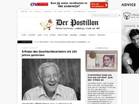 Bild zum Artikel: Erfinder des Geschlechtsverkehrs mit 104 Jahren gestorben