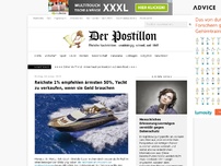Bild zum Artikel: Reichste 1% empfehlen ärmsten 50%, Yacht zu verkaufen, wenn sie Geld brauchen