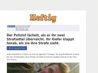 Bild zum Artikel: Der Polizist lächelt, als er ihr zwei Strafzettel überreicht. Ihr Kiefer klappt herab, als sie...