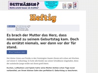 Bild zum Artikel: Es brach der Mutter das Herz, dass niemand zu seinem Geburtstag kam. Doch du errätst niemals,...