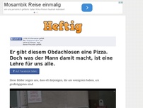 Bild zum Artikel: Er gibt diesem Obdachlosen eine Pizza. Doch was der Mann damit macht, ist eine Lehre für uns alle.