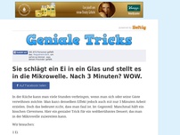 Bild zum Artikel: Sie schlägt ein Ei in ein Glas und stellt es in die Mikrowelle. Nach 3 Minuten? WOW.