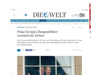 Bild zum Artikel: Balkon-Premiere: Prinz Georges Zungenblitzer verzückt die Briten