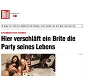 Bild zum Artikel: Klo statt Kuscheln - Hier verschläft ein Brite die Party seines Lebens