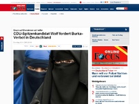 Bild zum Artikel: Will Druck auf Ehemänner ausüben - CDU-Spitzenkandidat Wolf fordert Burka-Verbot in Deutschland