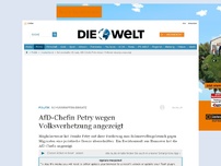 Bild zum Artikel: Schusswaffen-Einsatz: AfD-Chefin Petry wegen Volksverhetzung angezeigt