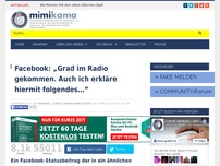 Bild zum Artikel: Facebook: „Grad im Radio gekommen. Auch ich erkläre hiermit folgendes…“