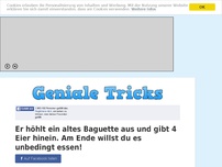 Bild zum Artikel: Er höhlt ein altes Baguette aus und gibt 4 Eier hinein. Am Ende willst du es unbedingt essen!