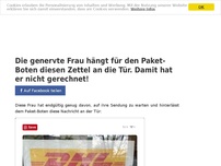 Bild zum Artikel: Die genervte Frau hängt für den Paket-Boten diesen Zettel an die Tür. Damit hat er nicht gerechnet!