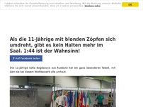 Bild zum Artikel: Als die 11-Jährige mit blonden Zöpfen sich umdreht, gibt es kein Halten mehr im Saal. 1:44 ist...