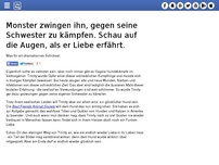 Bild zum Artikel: Monster zwingen ihn, gegen seine Schwester zu kämpfen. Schau auf die Augen, als er Liebe erfährt.