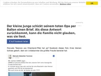 Bild zum Artikel: Der kleine Junge schickt seinem toten Opa per Ballon einen Brief. Als diese Antwort zurückkommt, kann die Familie nicht glauben, was sie liest.