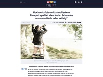 Bild zum Artikel: Hochzeitsfoto mit simuliertem Blowjob spaltet das Netz: Schamlos unromantisch oder witzig?