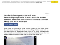 Bild zum Artikel: Ihre faule Teenagertochter will eine Entschuldigung für die Schule. Doch die Mutter schreibt daraufhin diese Zeilen – und die Lehrerin kriegt sich nicht mehr ein.