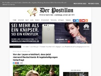 Bild zum Artikel: Von der Leyen erleichtert, dass jetzt niemand Deutschlands Kriegsbeteiligungen hinterfragt