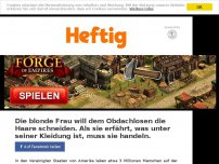 Bild zum Artikel: Die blonde Frau will dem Obdachlosen die Haare schneiden. Als sie erfährt, was unter seiner Kleidung ist, muss sie handeln.
