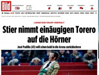 Bild zum Artikel: Lunge knapp verfehlt! - Stier nimmt einäugigen Torero auf die Hörner