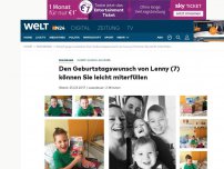 Bild zum Artikel: Kampf gegen Leukämie: Den Geburtstagswunsch von Lenny (7) können Sie leicht miterfüllen