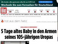 Bild zum Artikel: Unglaublich berührend! - 105-jähriger Uropa hält 5 Tage alten Enkel im Arm