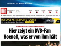 Bild zum Artikel: Stinkefinger-Attacke - Hier zeigt ein BVB-Fan Hoeneß, was er von ihm hält