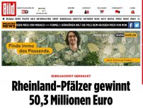 Bild zum Artikel: Eurojackpot geknackt - Rheinland-Pfälzer gewinnt 50,3 Millionen Euro