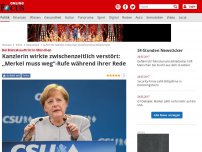 Bild zum Artikel: Bei Bierzeltauftritt in München - Kanzlerin wirkte zwischenzeitlich verstört: „Merkel muss weg“-Rufe während ihrer Rede