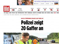 Bild zum Artikel: Trümmer-Crash auf der A3 - Polizei zieht 20 Gaffer aus dem Verkehr!